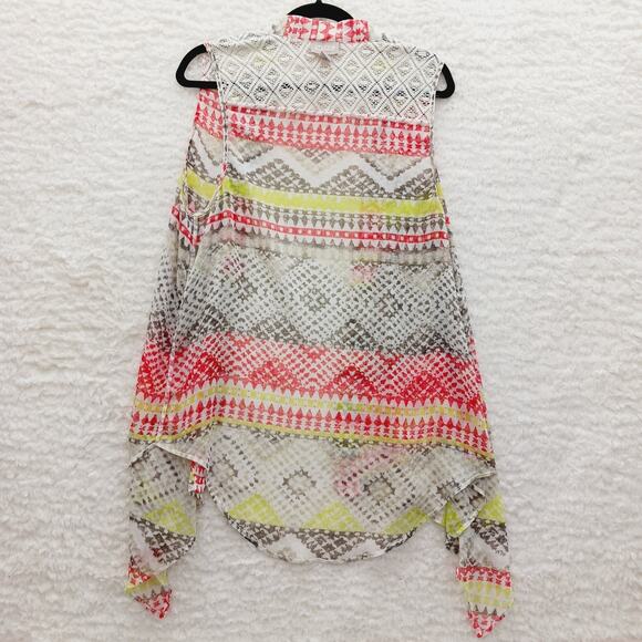 Kimono Vest Chico Beige Red Yellow Lace Sheer Whimsycore Boho Fairycore Size L - Picture 11 of 12